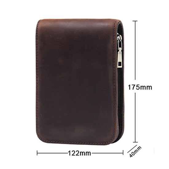 Blue 12-Slot Genuine Crazy Horse Leather Fountain Pen Case - Handcrafted Large Capacity Zippered Pen Organizer & Stationery Pouch