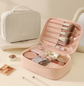 Pink Professional Large Capacity Travel Makeup Bag - Multifunctional Cosmetic Organizer with Dedicated Brush Slots and Portable Handle