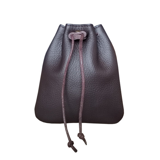 S Coffee Handcrafted Genuine Leather Drawstring Pouch - Vintage Cowhide Coin Purse and Card Organizer - Portable Minimalist Storage Bag