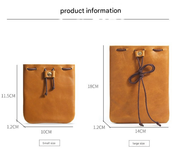S Coffee Handcrafted Genuine Leather Drawstring Pouch - Vintage Cowhide Coin Purse and Card Organizer - Portable Minimalist Storage Bag