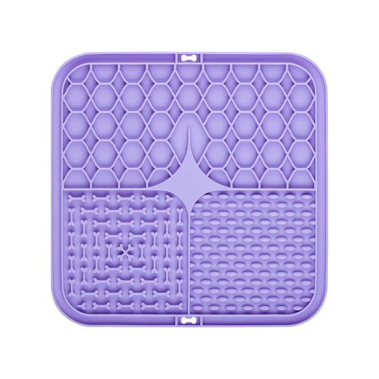 2PCS Purple 20 x 20 cm Silicone Pet Lick Mat | Multi-Zone Slow Feeder Pad with Suction Cups | Anxiety Relief Dog & Cat Bowl