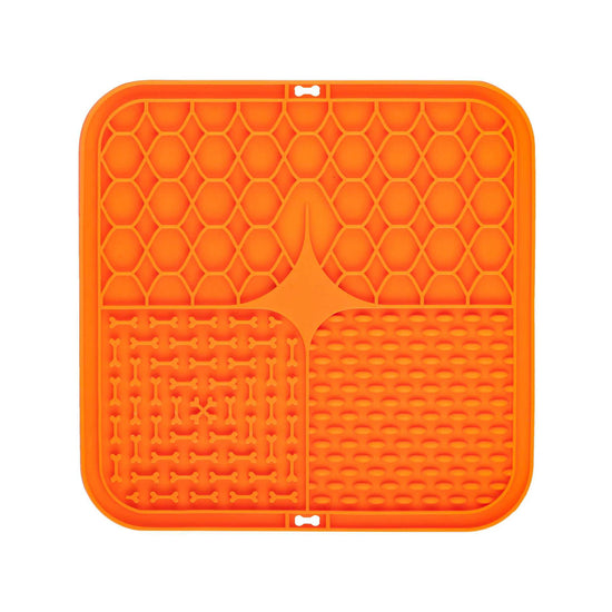 2PCS Orange 20 x 20 cm Silicone Pet Lick Mat | Multi-Zone Slow Feeder Pad with Suction Cups | Anxiety Relief Dog & Cat Bowl
