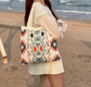 Beige Bohemian Tribal Print Knit Tote Bag | Large Capacity Woven Style Handbag | Fashion Ethnic Shoulder Carryall