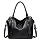 Black Vintage Soft PU Leather Tote Bag | Large Capacity Multi-Pocket Handbag | Convertible Shoulder & Crossbody Bag