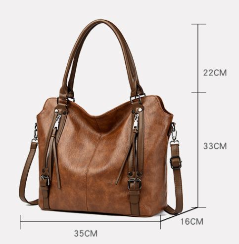 Black Vintage Soft PU Leather Tote Bag | Large Capacity Multi-Pocket Handbag | Convertible Shoulder & Crossbody Bag