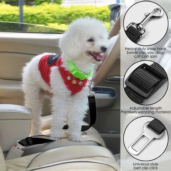 Red 5PCS Universal Adjustable Pet Car Safety Seat Belt | Heavy Duty Retractable Harness Restraint | Anti-Jump Window Safety Clip
