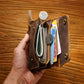 Blue Handmade Crazy Horse Leather Wallet Vintage Coin Purse Zipper Card Holder with Strap Snap Closure Top Layer Cowhide 12cm
