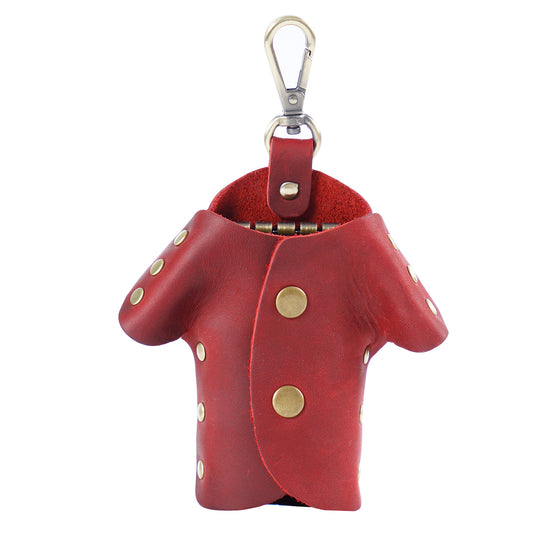 Wine Red Genuine Crazy Horse Leather Key Case Creative Jacket Shape Holder Vintage Cowhide Pouch for Car Fob & House Keys Brown