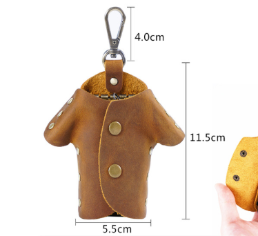 Wine Red Genuine Crazy Horse Leather Key Case Creative Jacket Shape Holder Vintage Cowhide Pouch for Car Fob & House Keys Brown