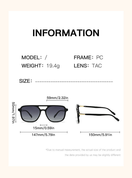 Beige Retro Double Bridge Square Frame Polarized Sunglasses - Driving Sun Protection Eyewear
