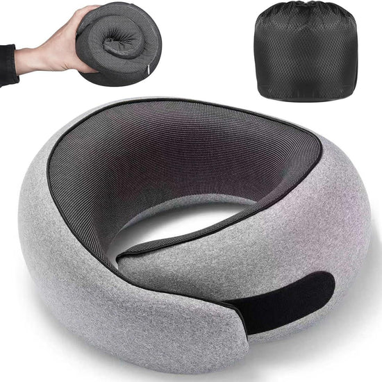 Light Grey Ergonomic Memory Foam Travel Neck Pillow - U-Shaped Support for Naps & Journeys