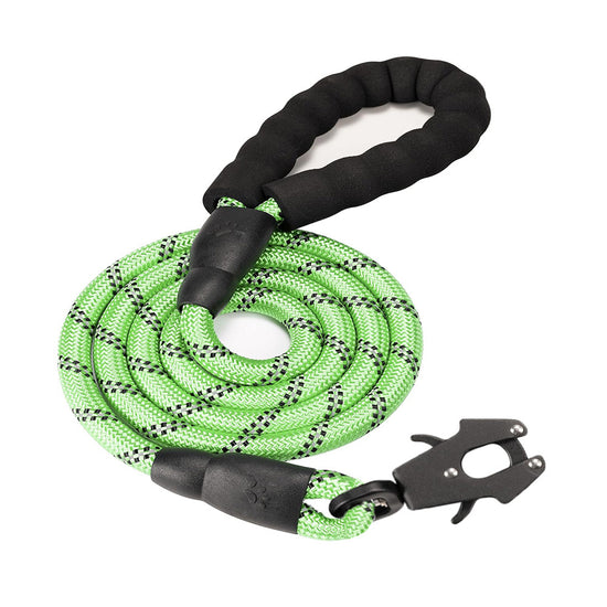 Green High Strength Nylon Rope Dog Leash | 1.5M Heavy Duty Lead with Anodized Frog Clip | Padded Comfort Handle for Training