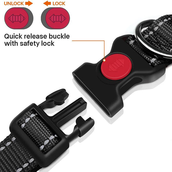 Blue 5pcs Tactical Reflective Dog Collar with Quick-Release Safety Lock | Neoprene Padded Nylon | GPS Tracker Pouch Compatible