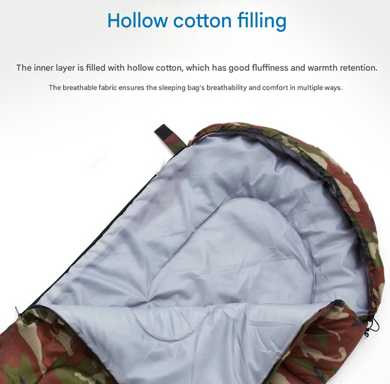 Camouflage 0.7kg Ultra-Lightweight Compact Sleeping Bag | Portable Outdoor Camping & Travel Gear | Breathable Warm Weather Sleep System