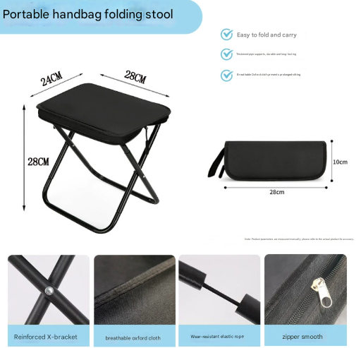 Black Heavy Duty Portable Folding Stool | Compact Lightweight Camping Seat with Carry Bag | Breathable Oxford Fabric for Fishing & Travel