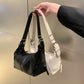 Black PU Leather Zippered Shoulder Bag – Retro European Style Crossbody and Handheld Bag