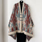 Blue and Dark Red New Style Buttoned Shawl – Double-Sided Winter Scarf with Ethnic Pattern, Faux Cashmere Feel for Travel and Fashion