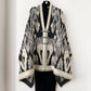 Black New Style Buttoned Shawl – Double-Sided Winter Scarf with Ethnic Pattern, Faux Cashmere Feel for Travel and Fashion