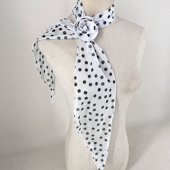 2 Pcs White Dot Pattern Rose Flower Thin Scarf – Elegant and Versatile Neck Wrap for Women