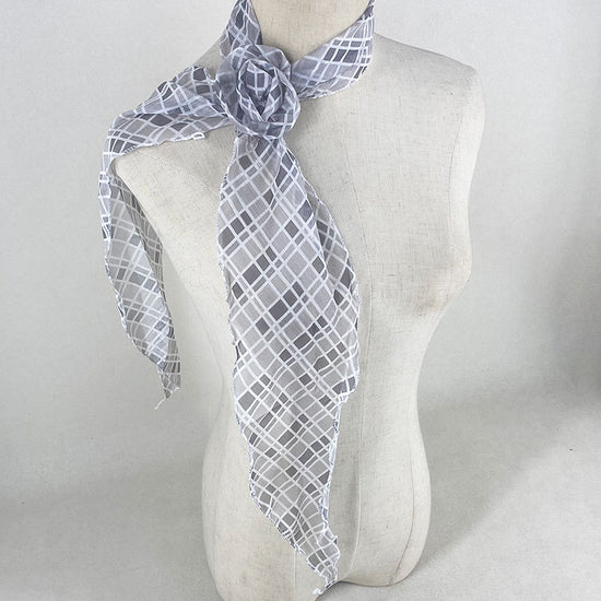 2 Pcs Light Grey Plaid Pattern Rose Flower Thin Scarf – Elegant and Versatile Neck Wrap for Women