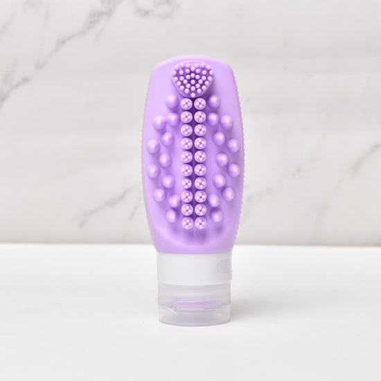 Purple Travel Silicone Refillable Bottle Set – Multi-Functional Soft-Squeeze Dispenser with Built-in Brush (3-Pack)