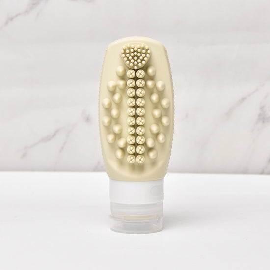 Beige Travel Silicone Refillable Bottle Set – Multi-Functional Soft-Squeeze Dispenser with Built-in Brush (3-Pack)