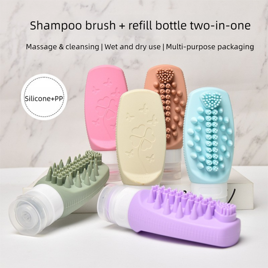 Combination B Travel silicone refillable water bottle set – multi-functional soft-press dispenser with brush and storage bag (4-pack)