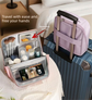 Black Magnetic Compartmentalized Standing Cosmetic Bag – Large Capacity with Mirror, Travel Makeup Organizer (26×10×26 cm)