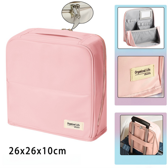 Pink Magnetic Compartmentalized Standing Cosmetic Bag – Large Capacity with Mirror, Travel Makeup Organizer (26×10×26 cm)