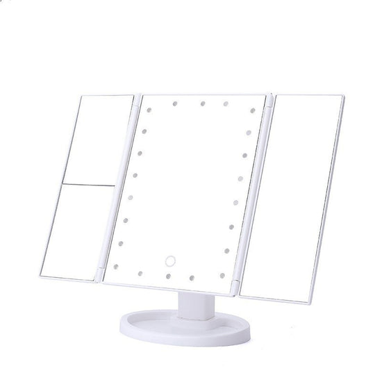 White 360° Rotating LED Tri-Fold Makeup Mirror – 22-Bulb Illuminated Vanity Mirror with 1X/2X/3X Magnification
