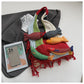 Red handbag strap Knitted Patchwork Tote Bag – Spacious, Fringed, Single-Shoulder Design
