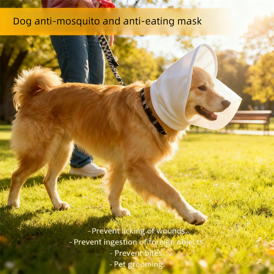 Size L White Mesh Net Hood for Dogs – Protective Face Cover Against Insects, Debris, and Oral Ingestion