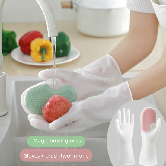 3 Pairs of Green Brush Gloves Integrated Brush Glove – Multifunctional Cleaning Glove for Kitchen, Dishwashing & Household Tasks