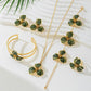 Green Floral Enamel Jewelry Set – Five-Piece Alloy Accessory Collection with Minimalist Botanical Design