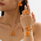 Orange Floral Enamel Jewelry Set – Five-Piece Alloy Accessory Collection with Minimalist Botanical Design