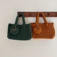 Beige Handcrafted Crochet Tote Bag – Vintage-Style Woven Cotton-Yarn Look Bag