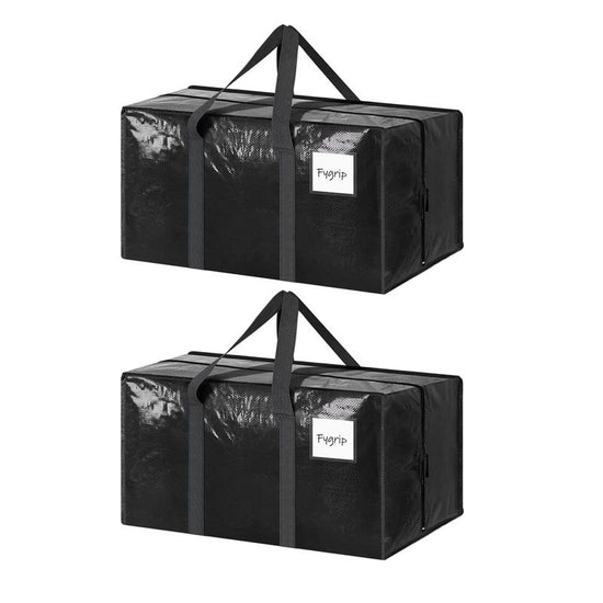 2 Pack Extra Heavy Duty Large Moving Bags with Strong Zipper & Comfortable Handles, Sturdy & Durable Clothes Storage Bags Totes Bins,  Packing Moving Boxes for Clothes, Bedding, Dorm & Travel, Black
