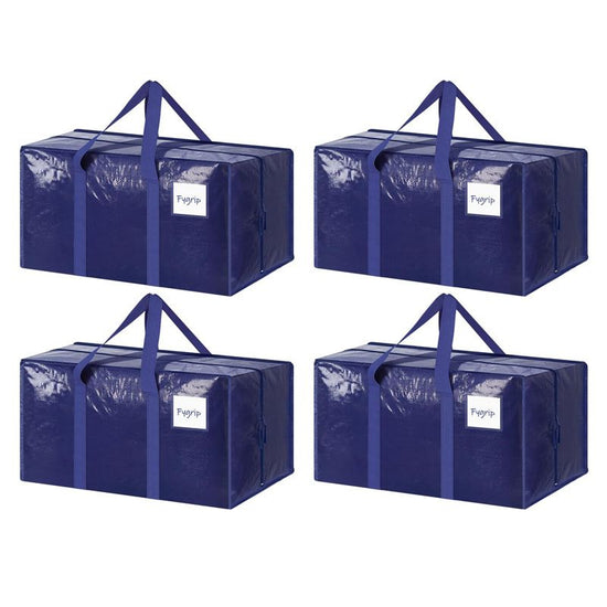 4 Pack Extra Heavy Duty Large Moving Bags with Strong Zipper & Comfortable Handles, Sturdy & Durable Clothes Storage Bags Totes Bins,  Packing Moving Boxes for Clothes, Bedding, Dorm & Travel, Dark Blue