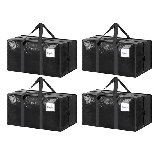 4 Pack Extra Heavy Duty Large Moving Bags with Strong Zipper & Comfortable Handles, Sturdy & Durable Clothes Storage Bags Totes Bins,  Packing Moving Boxes for Clothes, Bedding, Dorm & Travel, Black