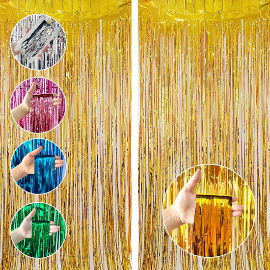 10 Pcs Pink Shiny Tinsel Foil Fringe Curtain - 1m x 2m Metallic Streamer Backdrop for Birthday Parties, Weddings, Christmas, and Stage Decor - Gold Plastic Photo Prop