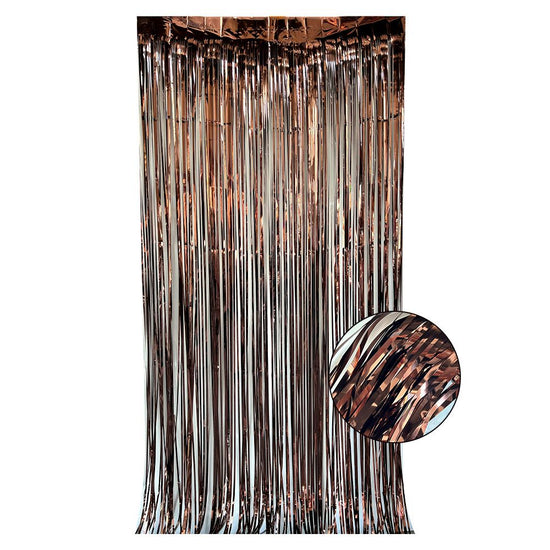 10 Pcs Brown Shiny Tinsel Foil Fringe Curtain - 1m x 2m Metallic Streamer Backdrop for Birthday Parties, Weddings, Christmas, and Stage Decor - Gold Plastic Photo Prop