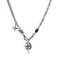 Silver Hip-hop style titanium steel black gemstone spliced star cross necklace, unisex trendy streetwear design collarbone chain
