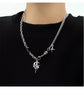 Silver Hip-hop style titanium steel black gemstone spliced star cross necklace, unisex trendy streetwear design collarbone chain