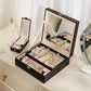 Black Large PU Leather Jewelry Box with Mirror & Lock - Velvet Lined Organizer for Rings, Necklaces & Watches