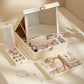 Black Large PU Leather Jewelry Box with Mirror & Lock - Velvet Lined Organizer for Rings, Necklaces & Watches