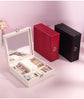 White Large PU Leather Jewelry Box with Mirror & Lock - Velvet Lined Organizer for Rings, Necklaces & Watches