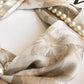 Beige 2-in-1 Magnetic Pearl Scarf & Necklace Set - Floral Print Polyester Neck Wrap with Detachable Bead Chain