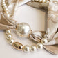 Blue Butterfly 2-in-1 Magnetic Pearl Scarf & Necklace Set - Floral Print Polyester Neck Wrap with Detachable Bead Chain