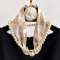 Light Green 2-in-1 Magnetic Pearl Scarf & Necklace Set - Floral Print Polyester Neck Wrap with Detachable Bead Chain