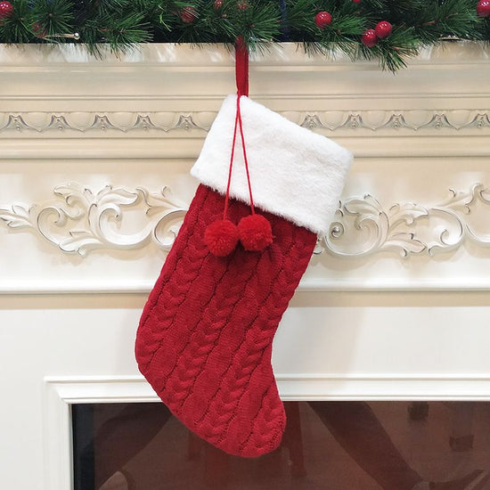 2 Pcs Red Large Cable Knit Christmas Stocking - Classic 43cm Holiday Decor for Fireplace Hanging